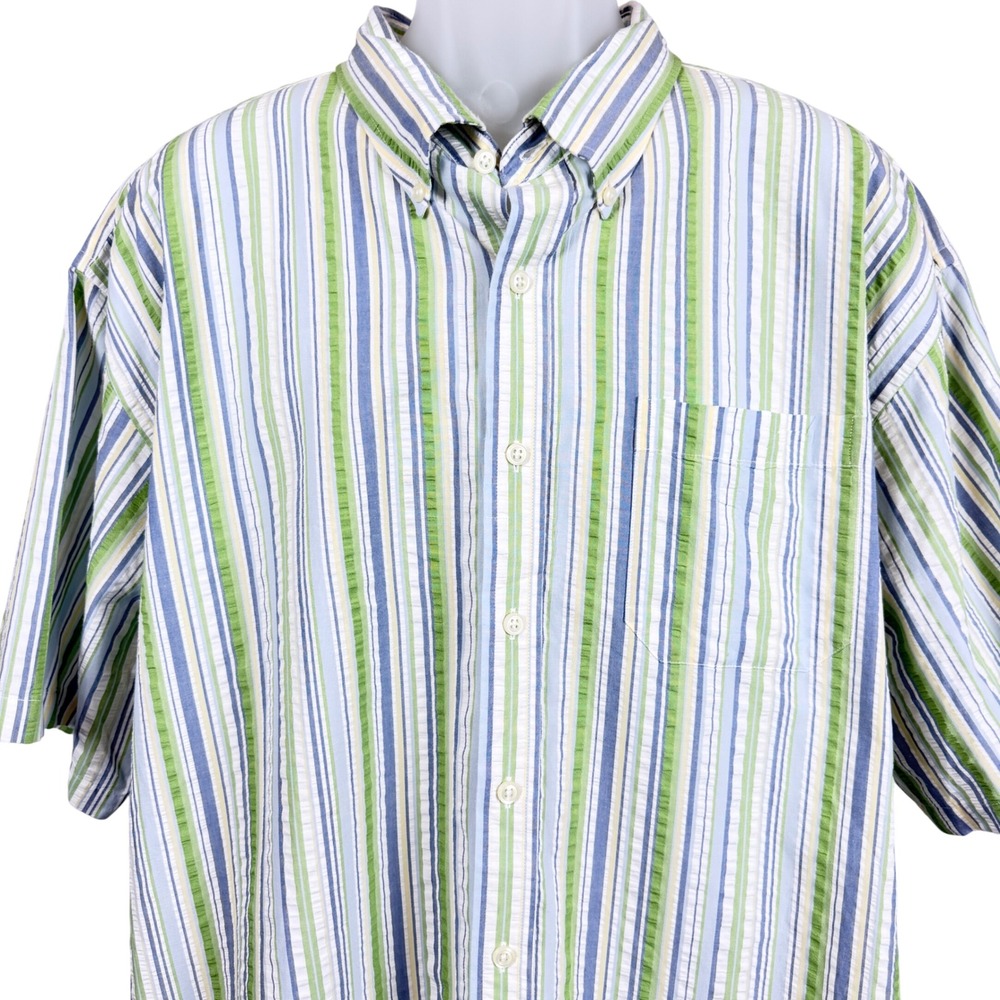 Vintage 90s L.L.Bean Mens XXL Striped Seersucker Shirt Made Hong Kong Cotton
